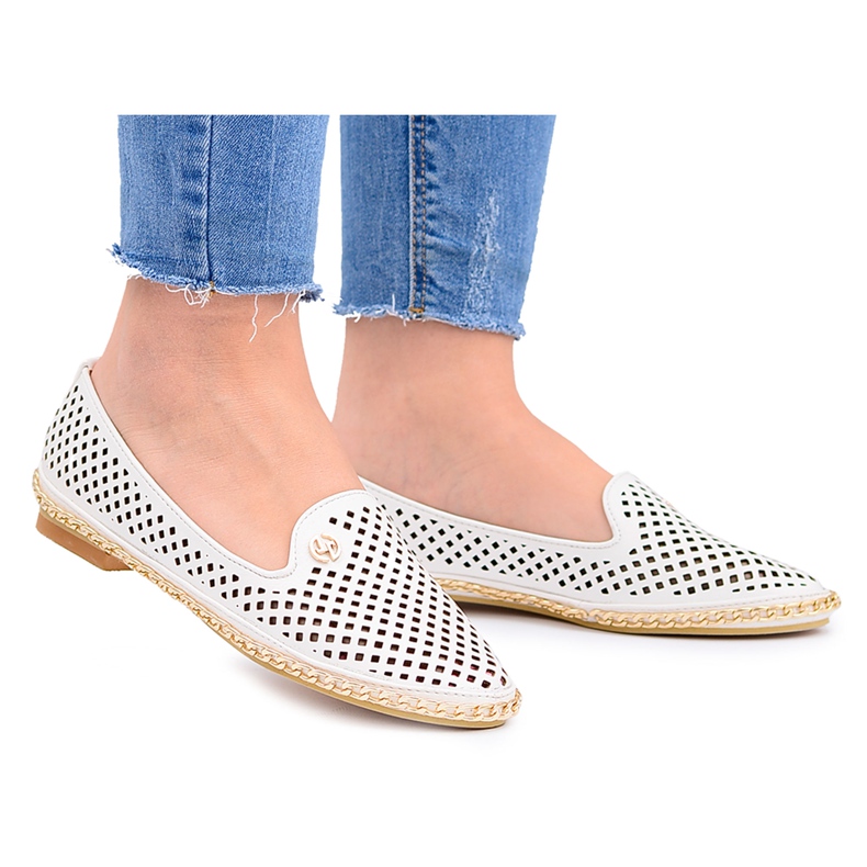 Lu Boo | White Lordsy Stylish Openwork Ballerinas branco