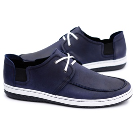 Polbut Sapatos masculinos de couro polonês azul marinho Gomez azul-marinho