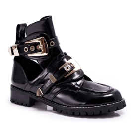 Botas Lu Boo Lacadas Pretas Com Recortes Rock Girl preto