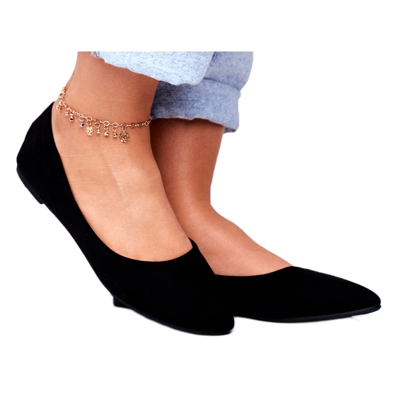 PS1 Bailarinas negras femininas camurça bueno preto