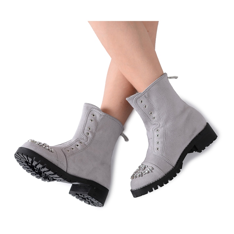 Botas de tornozelo Lu Boo Gray infantis com Zircônia Cúbica LittleCarrie cinza