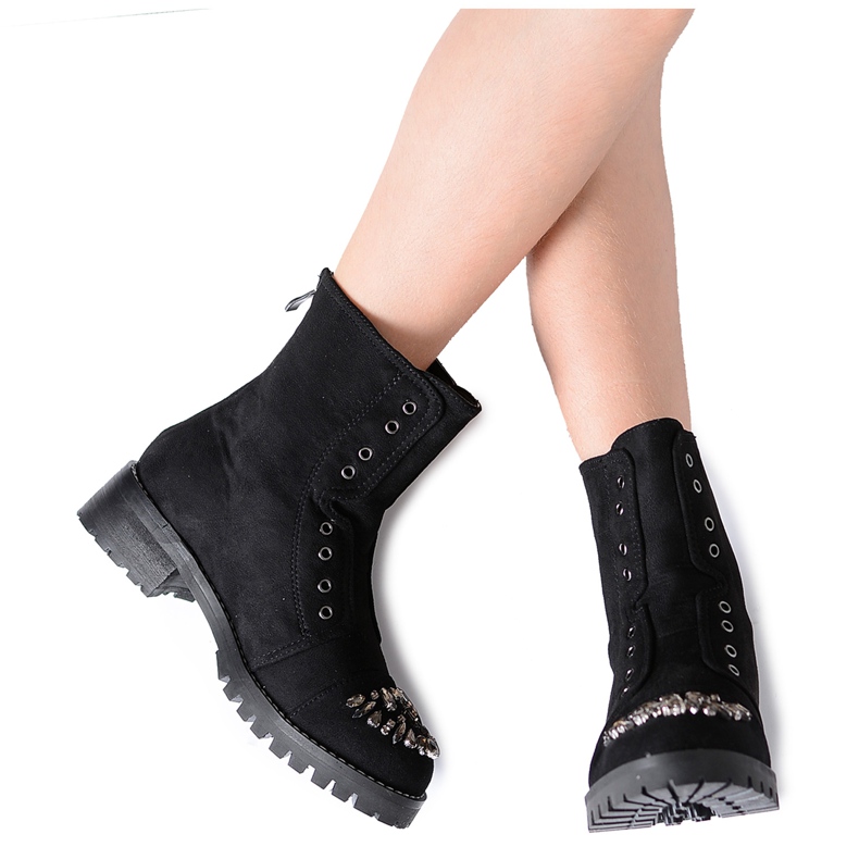 Botas de tornozelo Lu Boo Black infantis com camurça de zircônia cúbica LittleCarrie preto
