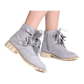 Lu Boo | Botas infantis cinza com tachas e laços LittleCamila Lu Boo | Botas infantis cinza com tachas e laços LittleCamila