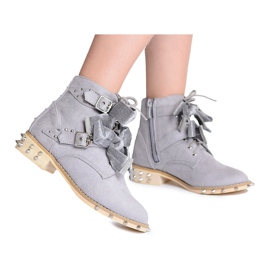 Lu Boo | Botas infantis cinza com tachas e laços LittleCamila