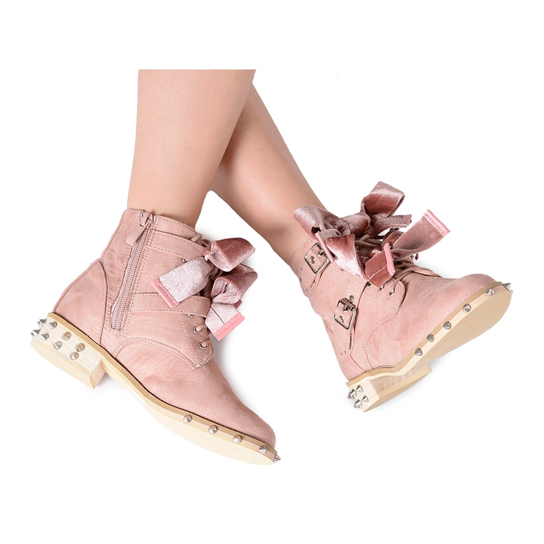 Lu Boo | Botas infantis com tachas e laços LittleCamila Powder Pink rosa