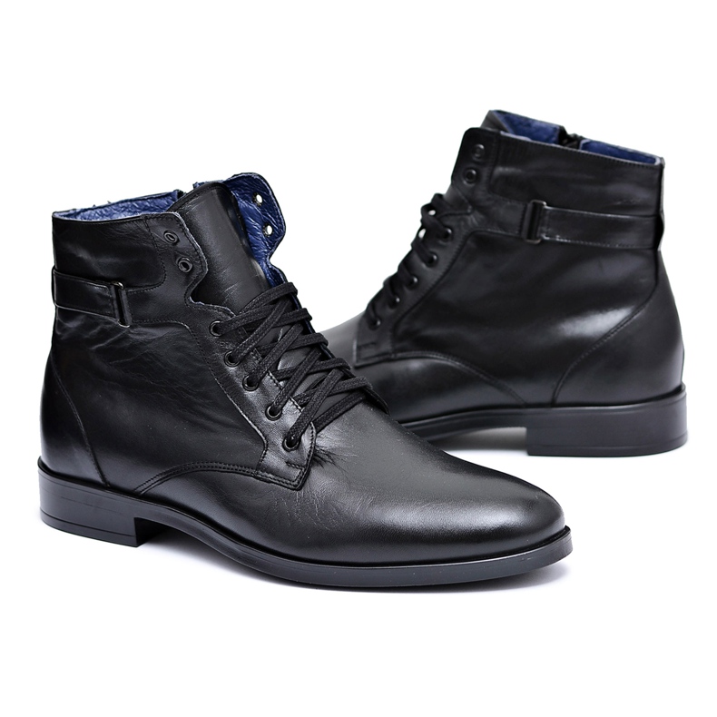 Botas masculinas, botas de couro polonês pretas Nikopol 661 preto