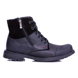 Botas de couro quentes masculinas com zíper preto KOMODO 871