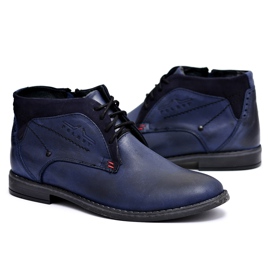 Polbut Botas masculinas, couro aquecido com pelos, azul marinho Lotta