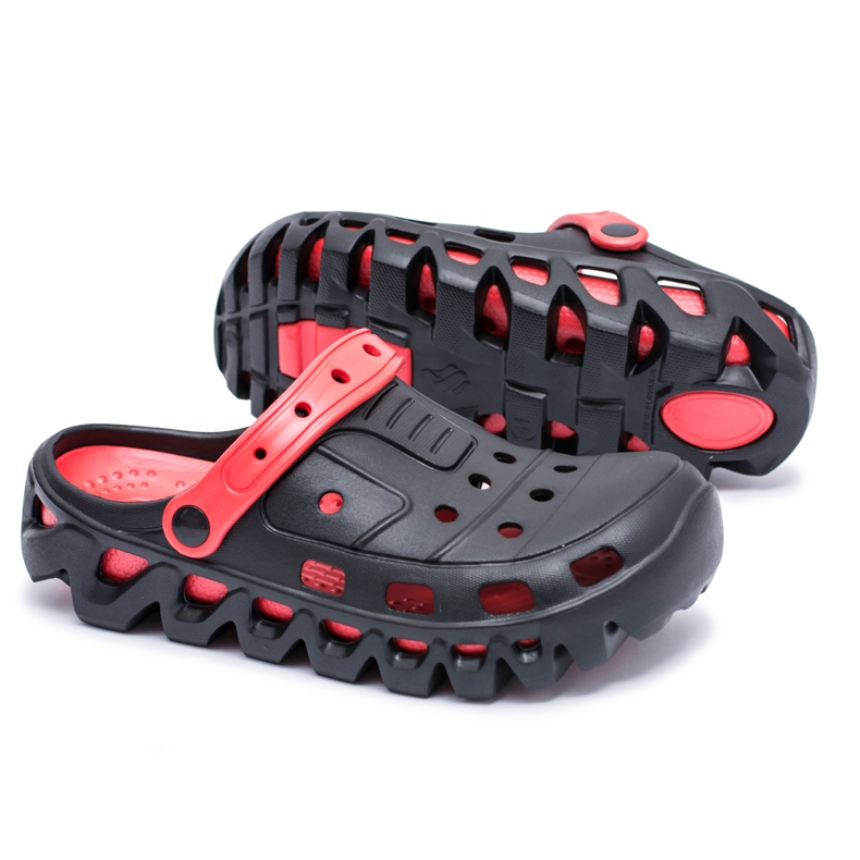 Flameshoes Chinelos de jardim leves masculinos negros Kroks Eva preto vermelho