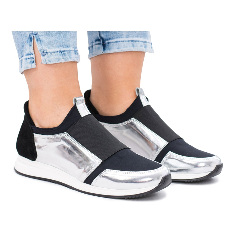 Butmil Sapatos esportivos deslizantes de couro natural Selavi preto cinza