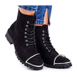 Botas femininas Lu Boo Camurça preta Workers com armação Jacksy de aço preto