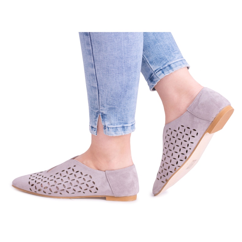 Sapatos sintéticos deslizantes femininos Lu Boo Grey Suede cinza