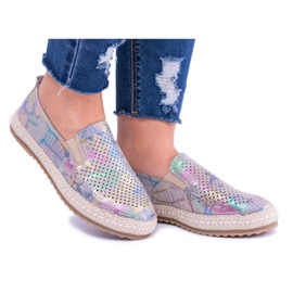 EVE Tênis Ingrid Feminino de Couro Slip-On castanho multicolorido