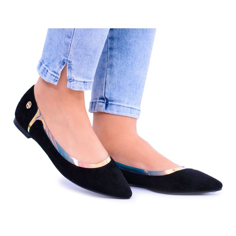 Bailarinas holográficas transparentes de Lu Boo Black em Szpic Lison preto