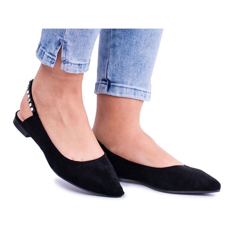 Bailarinas de camurça preta Lu Boo em macron de strass Szpitz preto