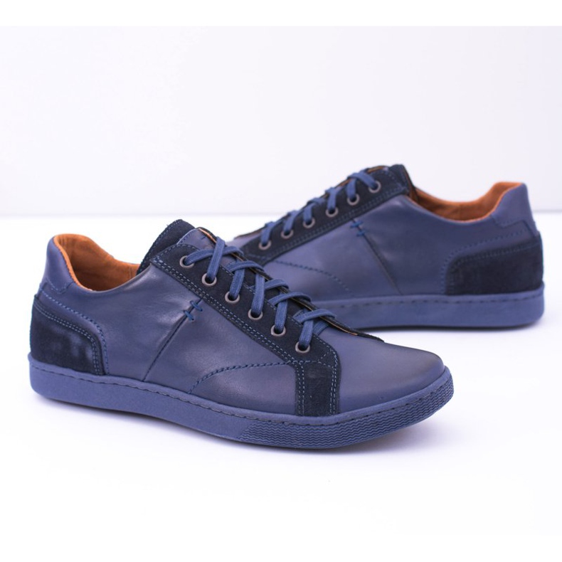 Neex Sapatos Ender Casuais Masculinos de Couro Azul Marinho