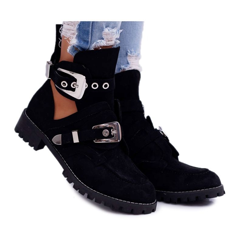 Lu Boo Black Suede Cut Out Boots Rock Girl preto