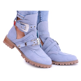 Lu Boo Camurça Azul Cut Out Botas Roqueira