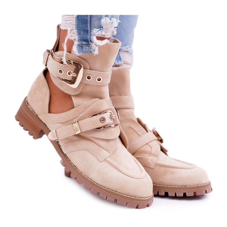 Lu Boo Beige Suede Cut Out Botas Roqueira bege