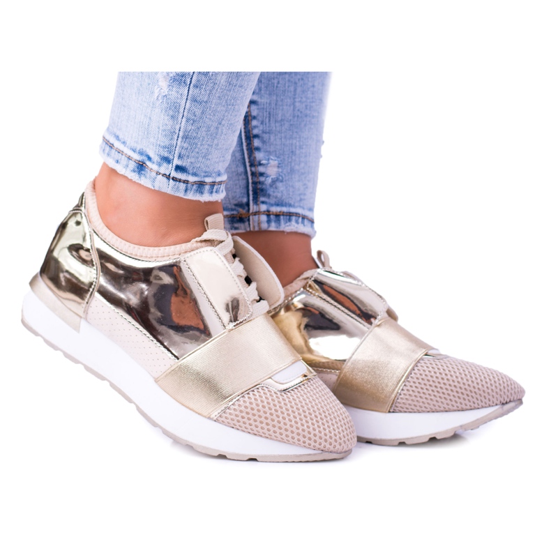 Lu Boo feminino calçado desportivo dourado Madoni