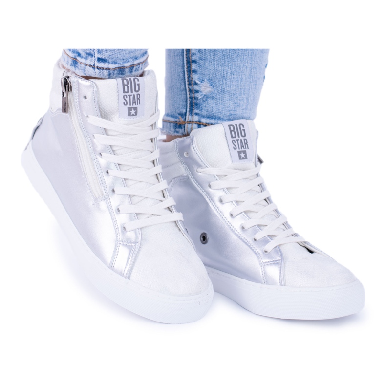 Tênis alto prateado feminino Big Star BB274727 branco cinza