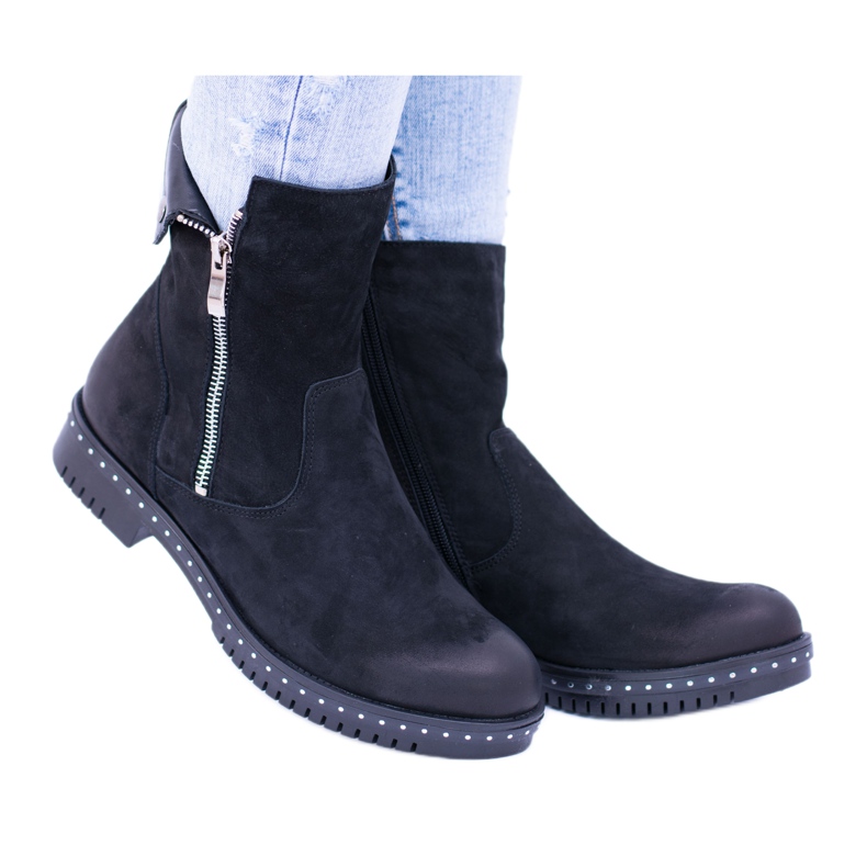 Vinceza Botas pretas femininas botas Jodhpur couro gelardo preto