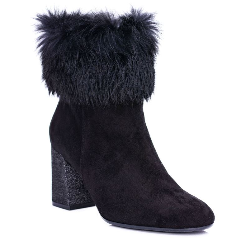 Botas femininas de camurça preta com pele Laura Messi 1689 preto