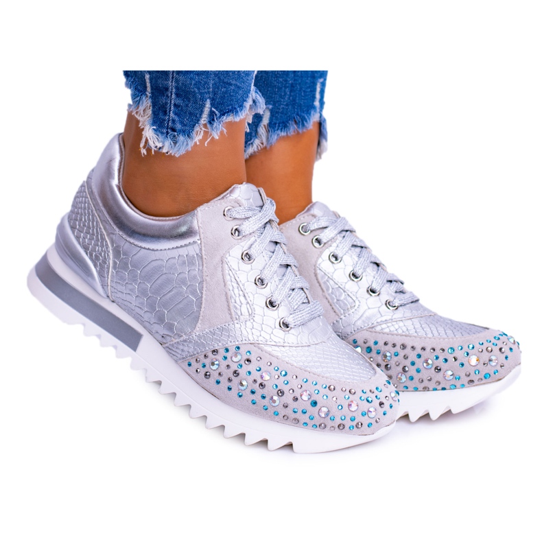 Sapatos esportivos femininos prateados com lantejoulas Lu Boo Infinitiale cinza Sapatos esportivos femininos prateados com lantejoulas Lu Boo Infinitiale cinza
