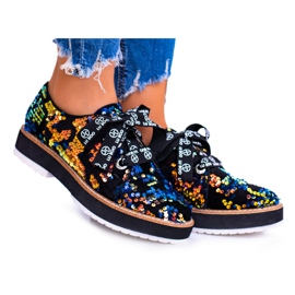 Brogues feminino camurça multicolor ao luar Lu Boo preto multicolorido