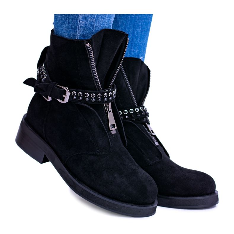 Botas Lu Boo Black feminino com zíper Lantejoulas Rafell preto