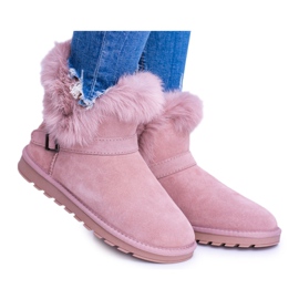 BUGO Mulheres de couro rosa botas Mukluki botas de neve com pele ártica -de-rosa