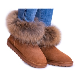 HAN Botas femininas de couro para neve Mukluki com pele de raposa de neve castanho
