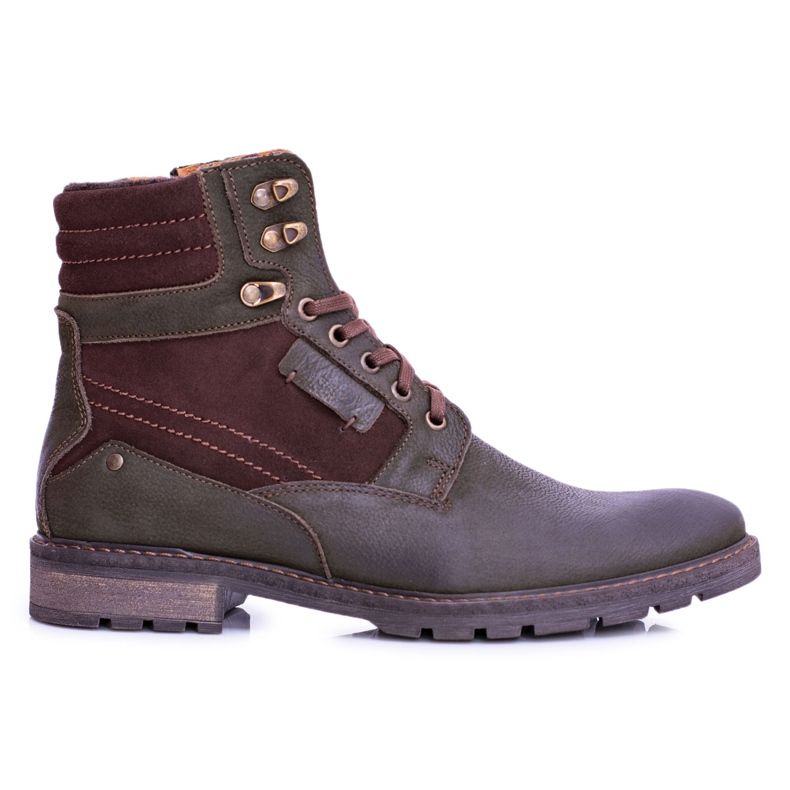 Botas quentes masculinas Neex Olive Couro Grigor castanho verde