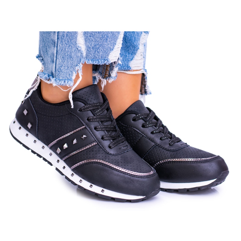 EVE Calçados esportivos femininos com tachas claras Black Meriva preto