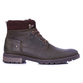 Botas quentes masculinas Neex Olive Couro Kobe verde