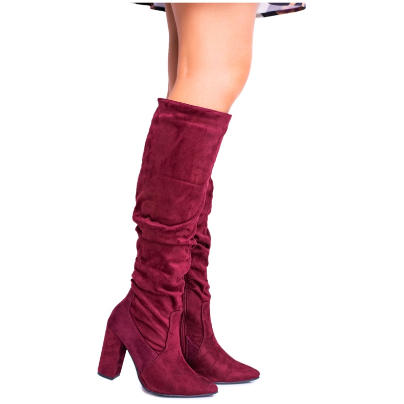 HAN Botas femininas em camurça de salto alto Burgundy Nightcall vermelho