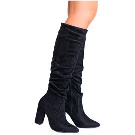 HAN Botas femininas com salto alto camurça preta Nightcall preto