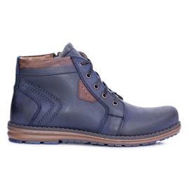 Polbut Botas masculinas de couro azul marinho e calçados quentes Verno azul-marinho