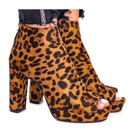 FRID Botas femininas com salto aberto Panther Temira marrom