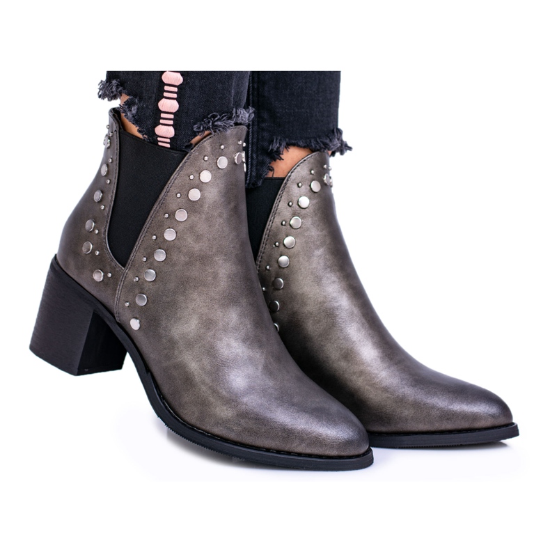 FRERY Botas femininas Botas Jodhpur Rebites Savage cinza