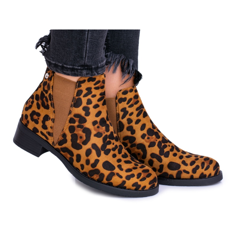 Botas femininas com estampa de leopardo. Botas Midas Jodhpur castanho