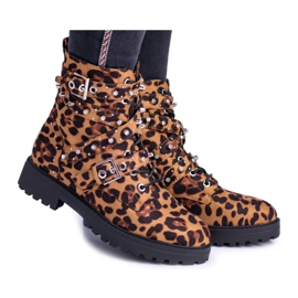 Botas altas femininas com albere padrão de leopardo marrom