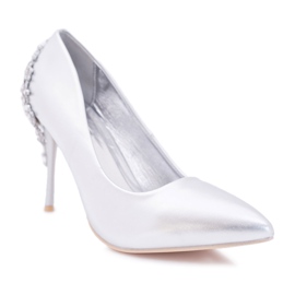 Belluci Salto alto feminino prateado com decoração larento cinza Belluci Salto alto feminino prateado com decoração larento cinza