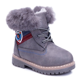 Botas infantis de menino com armadilhas quentes de pele cinza cobi