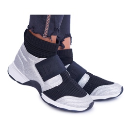 Sapatos esportivos femininos Lu Boo com meia prata glitter fantasma preto cinza multicolorido