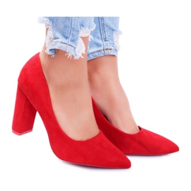 SEA Bombas femininas no salto camurça vermelho morango