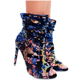 LU BOO Botas femininas de salto alto elegantes lantejoulas Harley iridescente multicolorido