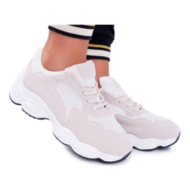 NFR Sapatos esportivos femininos camurça bege e pirulito branco marrom