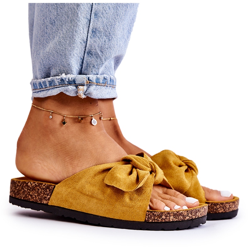 NFR Chinelos amarelos femininos no Cork Bow Wendy