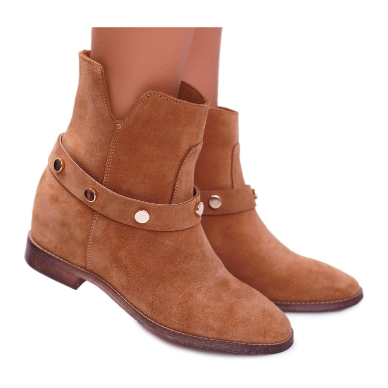 Botas femininas Laura Messi 1890 Camel Darmah couro camurça castanho